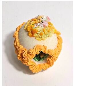 Vintage Panoramic Sugar Easter Egg Orange Flowers Bunny Rabbit